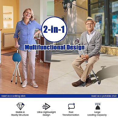 Lightweight Adjustable Folding Cane Seat With Light