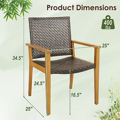 Outdoor Rattan Chair With Sturdy Acacia Wood Frame - Set Of 4