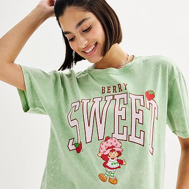 Juniors' Strawberry Shortcake Short Sleeve Collegiate Sweet Cropped Graphic Skimmer Tee