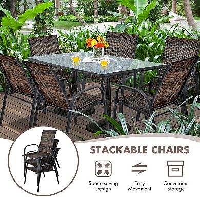 Set of 6 Outdoor PE Wicker Stackable Chairs with Sturdy Steel Frame