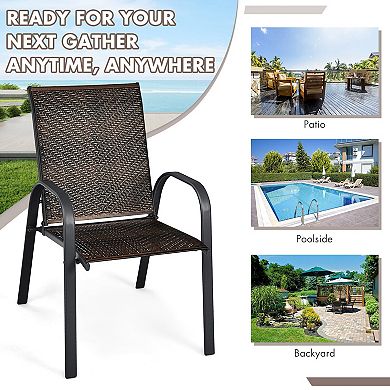 Set of 6 Outdoor PE Wicker Stackable Chairs with Sturdy Steel Frame