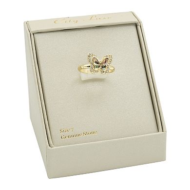 City Luxe Gold Tone Abalone Butterfly & Crystal Pave Ring