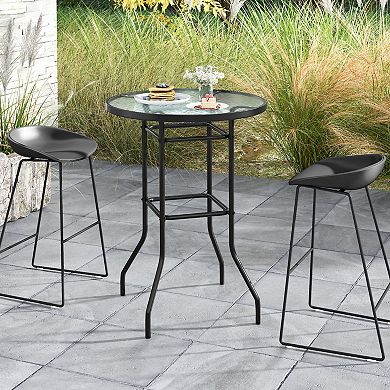 38 Inch Patio Bar Table With Tempered Glass Tabletop