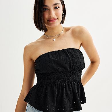 Juniors' Eyeshadow Smocked Eyelet Tube Top with Removable Straps