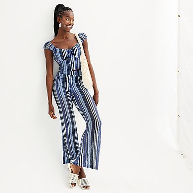 Juniors' Live To Be Spoiled Striped Wide-Leg Pants