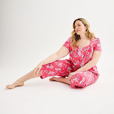 Plus Size Croft & Barrow® Short Sleeve Pajama Top & Pajama Pants Sleep Set