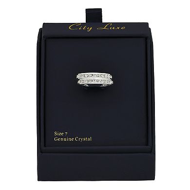 City Luxe Silver Tone Duo Crystal Eternity Band Rings