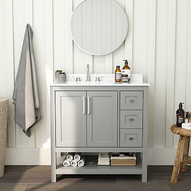 Merrick Lane Vigo Bathroom Vanity with Sink, Open Storage, and Storage Drawers