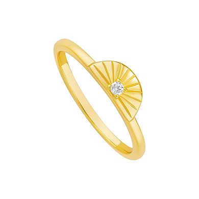 PRIMROSE 18k Gold Vermeil Cubic Zirconia Textured Fan Ring