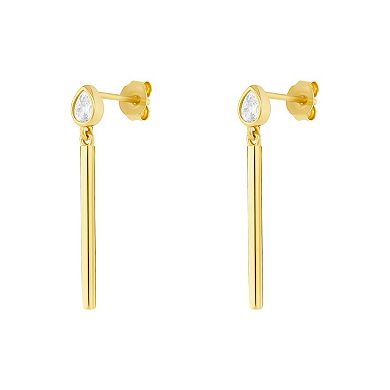 PRIMROSE 18k Gold Vermeil Cubic Zirconia Polished Bar Drop Earrings