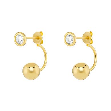 PRIMROSE 18k Gold Vermeil Cubic Zirconia Stud Polished Ball Front to Back Earrings