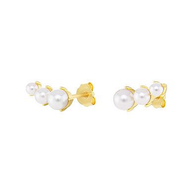 PRIMROSE 18k Gold Vermeil Graduated Glass Pearl Crawler Stud Earrings