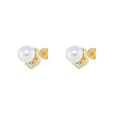 PRIMROSE 18k Gold Vermeil White Glass Pearl Pave Cubic Zirconia Cluster Stud Earrings