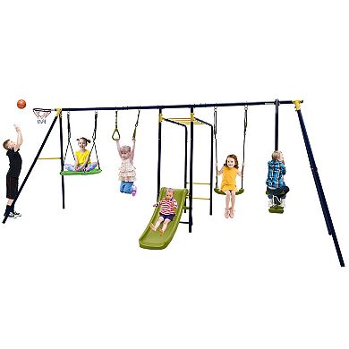 7-in-1 Stable A-shaped Outdoor Swing Set for Backyard