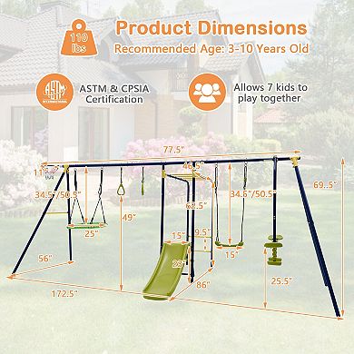 7-in-1 Stable A-shaped Outdoor Swing Set for Backyard