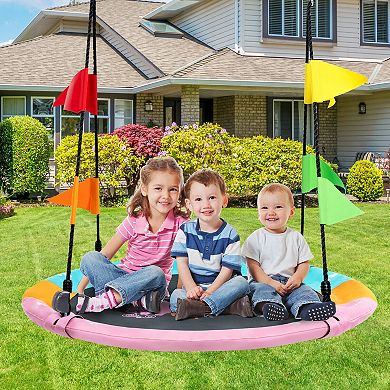 40 Inch Flying Saucer Tree Swing with Hanging Straps Monkey