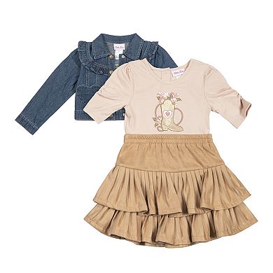 Toddler Girl Little Lass Cowboy Boot Graphic Dress & Jean Jacket Set