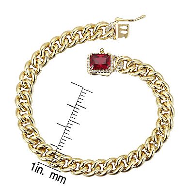 14k Gold Plated Cubic Zirconia Halo Cluster Curb Chain Bracelet