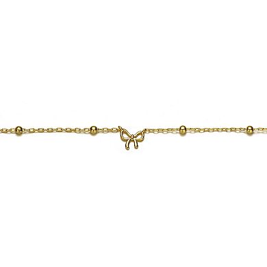 Kids' 14k Gold Plated Bow Charm Bead Station Bracelet
