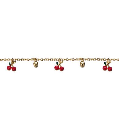 Kids' 14k Gold Plated Enameled Cherry Charm Bracelet