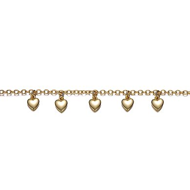 Kids' 14K Gold Plated Dangling Heart Charm Bracelet