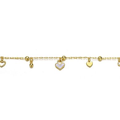 Kids' 14k Gold Plated Beaded Heart Charm Bracelet