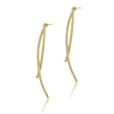 14k Gold Plated Cubic Zirconia Curved Drop Earrings