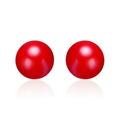 Kids' 14k Gold Plated Red Enamel Bead Stud Earrings