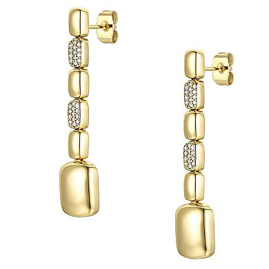 14k Gold Plated Cubic Zirconia Rectangle Link Linear Drop Earrings