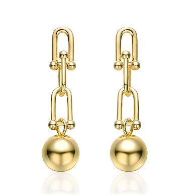 14k Gold Plated Link Bead Linear Drop Earrings