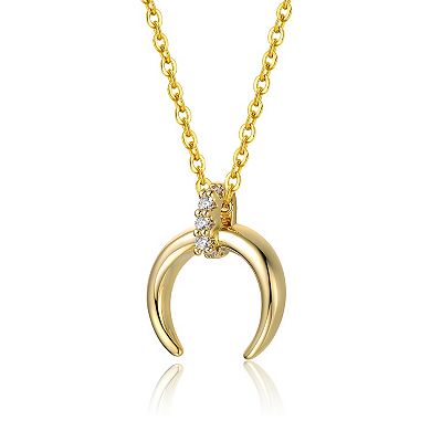 14k Gold Plated Cubic Zirconia Crescent Horn Pendant Necklace