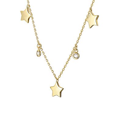 14k Gold Plated Cubic Zirconia Drops Star Charm Necklace