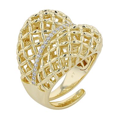 14k Yellow Gold Plated Concave Filigree Wire Dome-Shaped Adjustable Ring