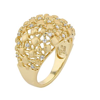14k Yellow Gold Plated Cubic Zirconia Dome-Shaped Textured Nugget Ring