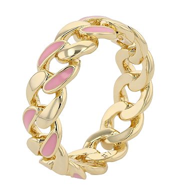 Gold Tone Pink Enamel Band Ring