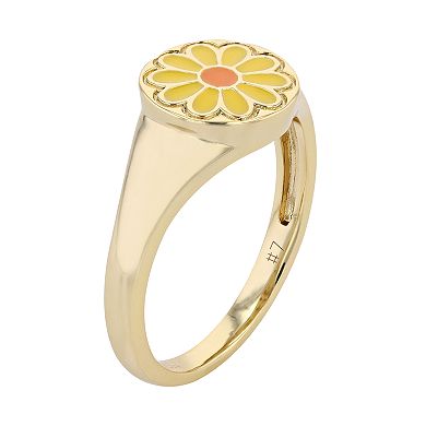 Gold Tone Yellow Enamel Flower Ring