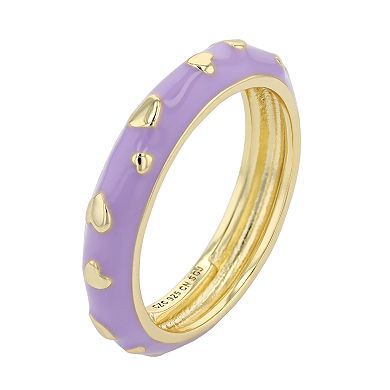 Gold Tone Lavender Lilac Purple Enamel Heart Stacking Band Ring