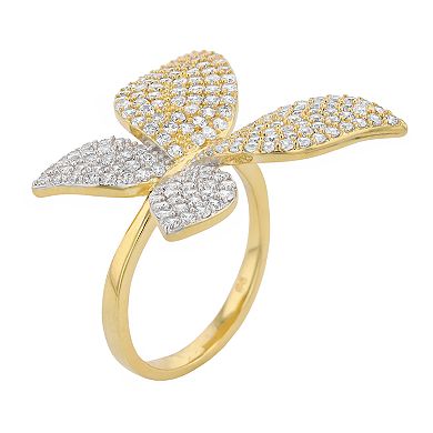 14k Gold Plated Cubic Zirconia Large Garden Butterfly Ring