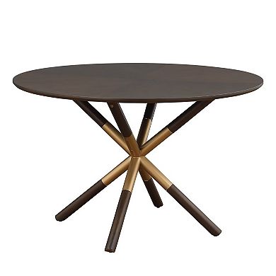 Morden Fort Round Dining Table Set With Cross Legs, Walnut Wood Top