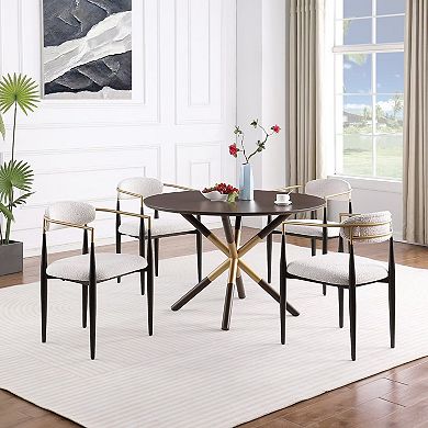 Morden Fort Round Dining Table Set With Cross Legs, Walnut Wood Top