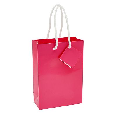 20 Pack Small Paper Bags W Handle & Tissue Paper For Gift Hot Pink 7.9x5.5x2.5”