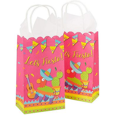 24x Let's Fiesta Paper Gift Bags For Cinco De Mayo Party, Hot Pink, 9 X 5.3 Inch