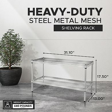 Design Ideas Meshworks 2 Tier Full-size Metal Storage Shelving Unit Rack, Silver