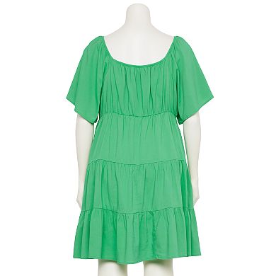 Juniors' Plus Size SO® Flutter Sleeve Tiered Dress