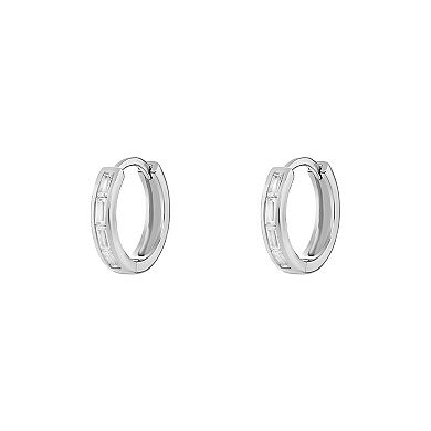 PRIMROSE Sterling Silver Baguette Cubic Zirconia Hoop Earrings