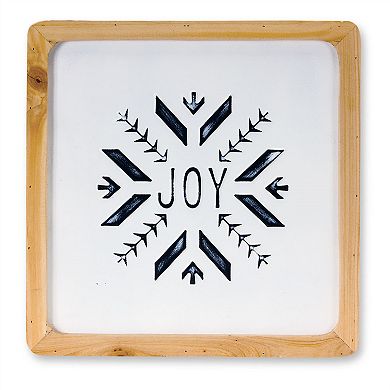 Wood Framed Metal Joy Sign With Nordic Snowflake (set Of 2)