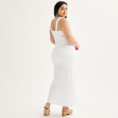 Juniors' Almost Famous Ruched Neck Maxi Dress with Slit