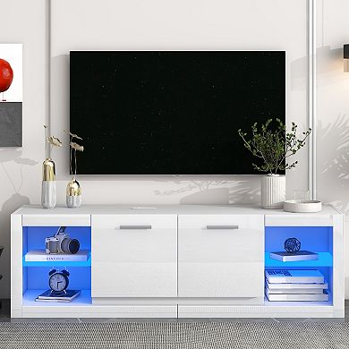 Merax Modern Tv Stand With Tempered Glass Shelves
