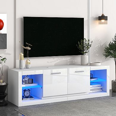 Merax Modern Tv Stand With Tempered Glass Shelves