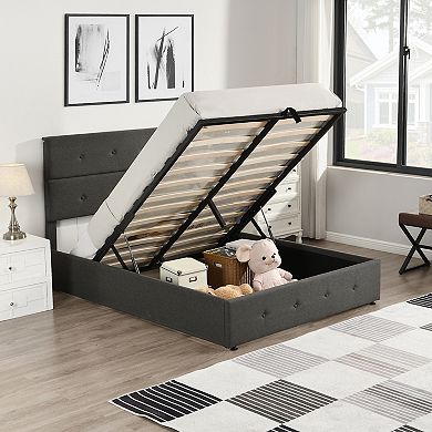 Merax Upholstered Platform Bed With Underneath Storage